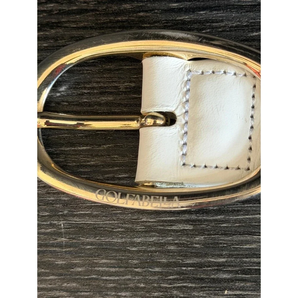 Golfabella Women Purple White Wovem Elastic Stretch Belt Gold Buckle L/XL Italy